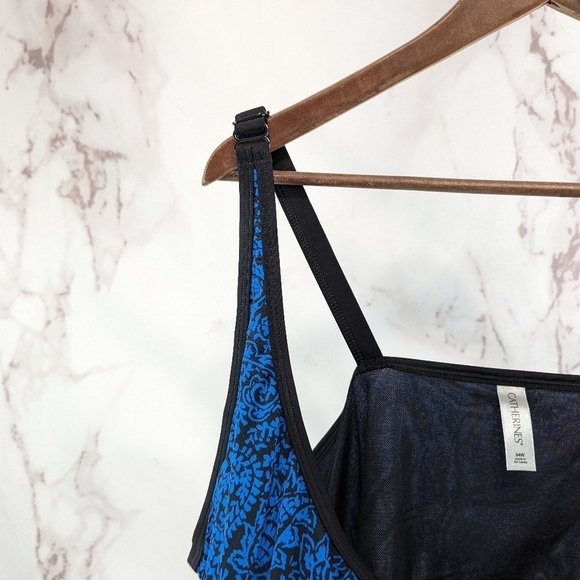 Catherines Swim Top Womens 34W Bathing Suit Blue Black Padded Tankini - Picture 5 of 11